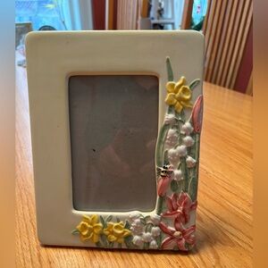 Floral Ceramic Photo Frame with Yellow & Pink Flowers, Bee